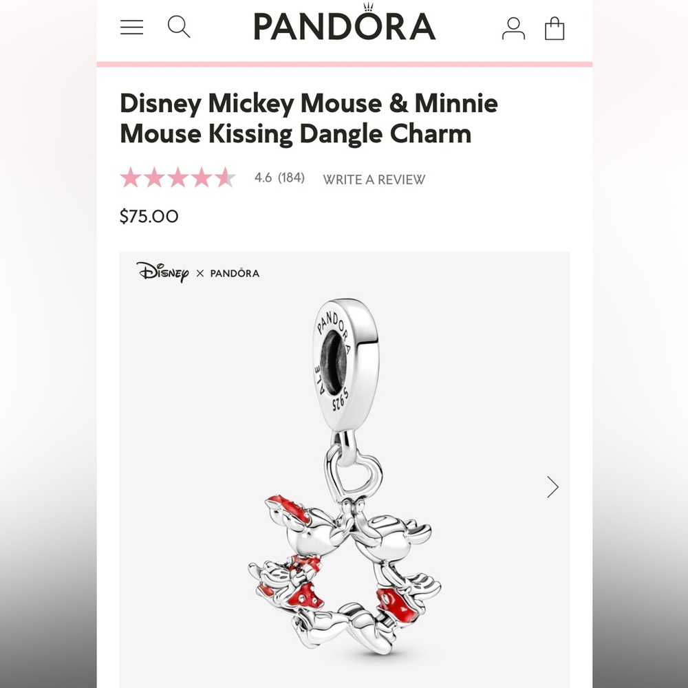 Pandora Charm- Mickey Mouse and Minnie Mouse kissing 💋